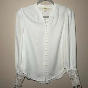 L’AGENCE Ava Blouse White Embroidered Cuffs Size XXS